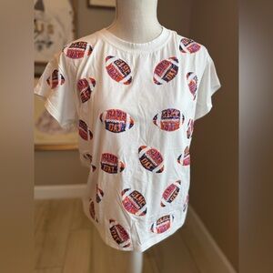 New! QUEEN OF SPARKLES Sequin Orange and Purple Game Day Football Tee